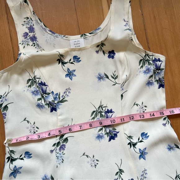 Vintage 90s ivory maxi dress blue floral S - Picture 4 of 7